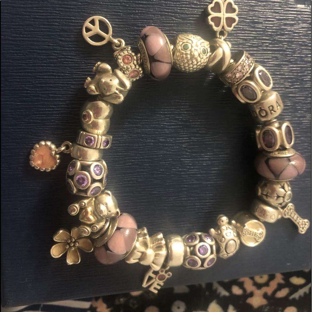 Pandora Charm Bracelet. Includes lots of retired charms